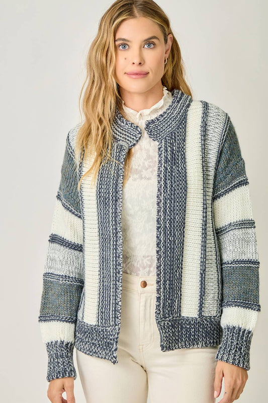 Mystree  Color Blocked Sweater Cardigan