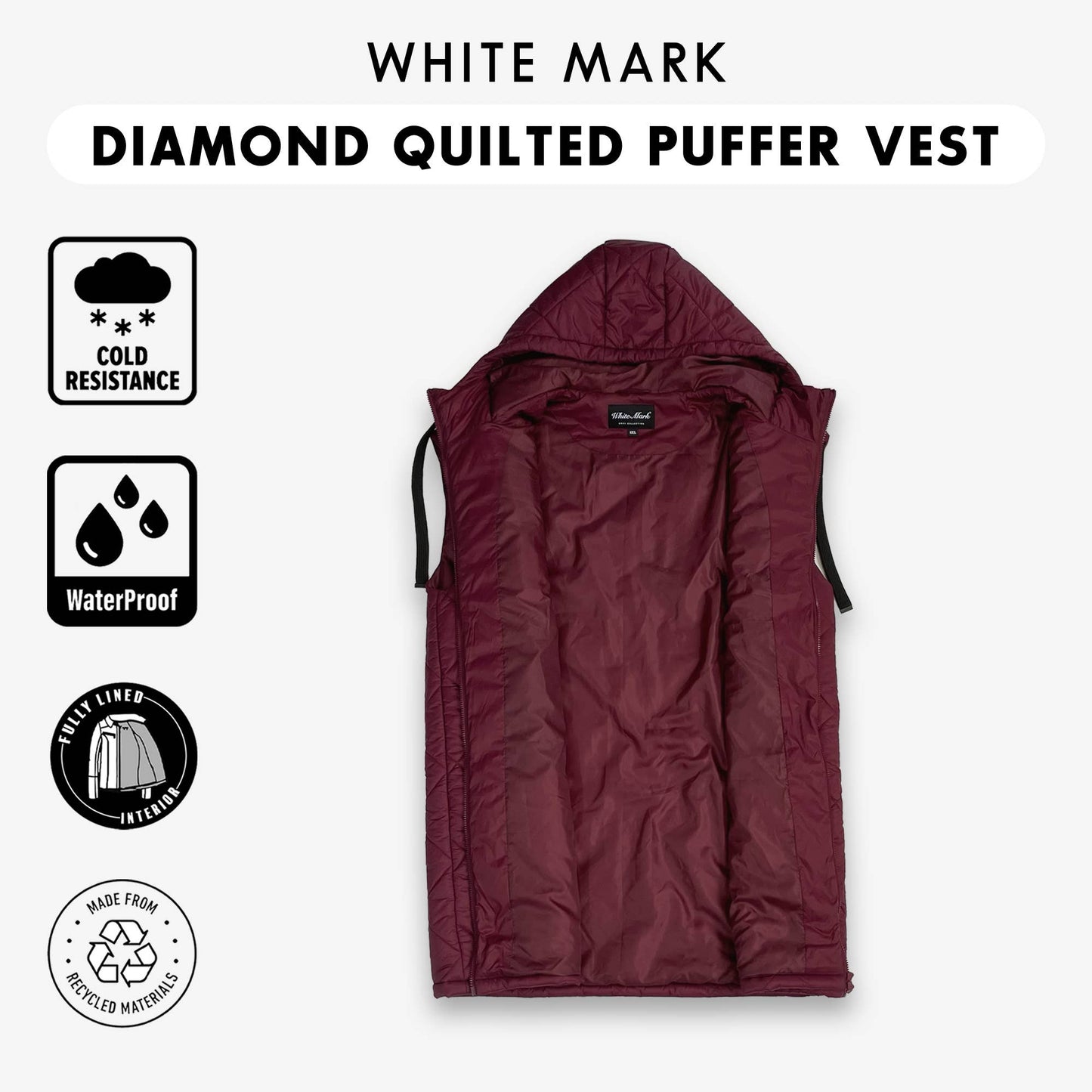 White Mark Women's Diamond Quilted Hooded Puffer Vest