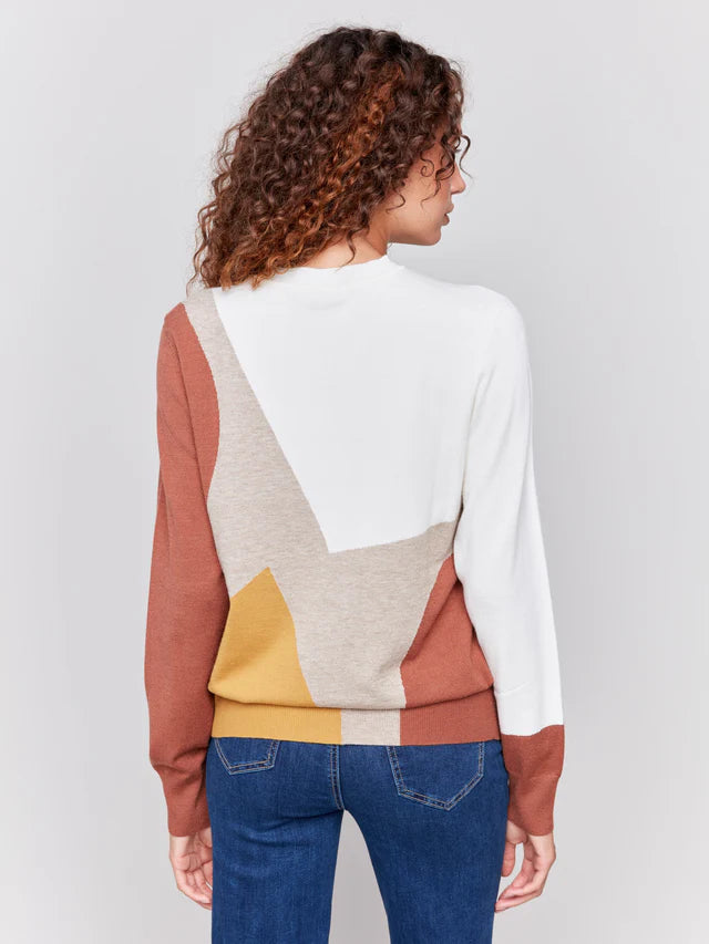 Charlie B Color Block Crew Neck Sweater - Ecru C2726 XL