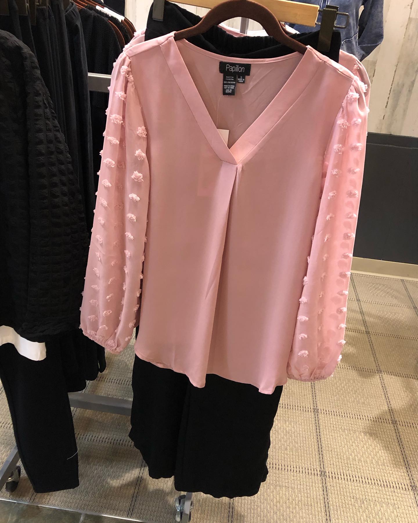 Papillon PT12009 BLUSH Pleated Blouse with Tufted Sleeves