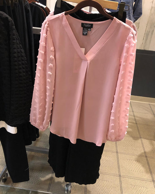 Papillon PT12009 BLUSH Pleated Blouse with Tufted Sleeves