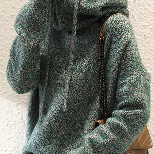 Vividlux Green Marbled Hooded Sweater Casual Loose Sleeves Sweater Top