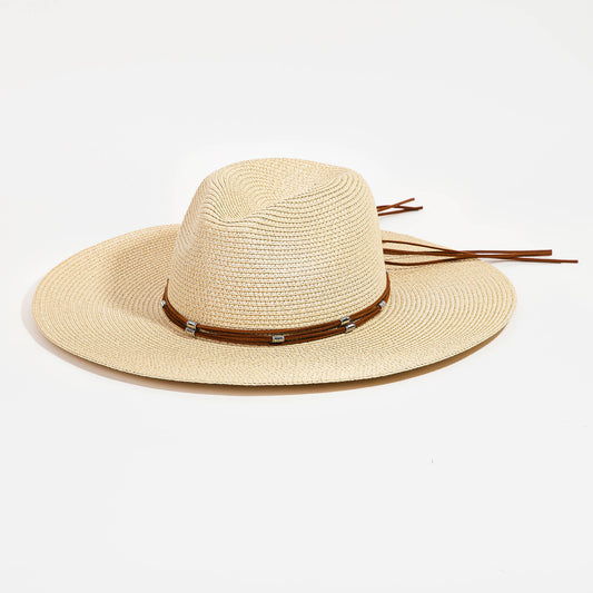 Beaded Leather Band Straw Hat