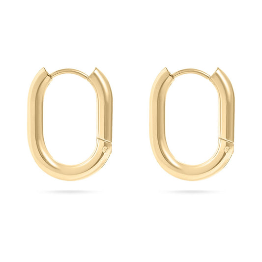 18K Gold PVD Stainless Steel Oval Huggie Earrings