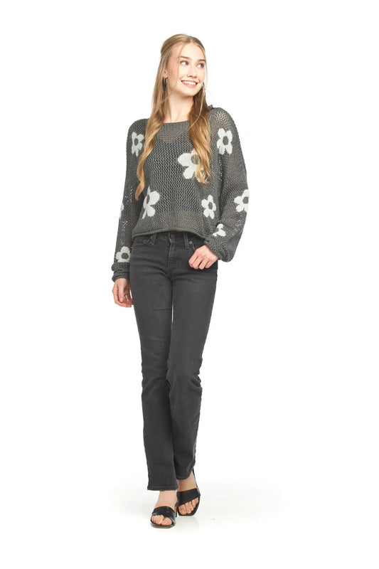 Papillon ST18201 CHARCOAL Daisy print sweater