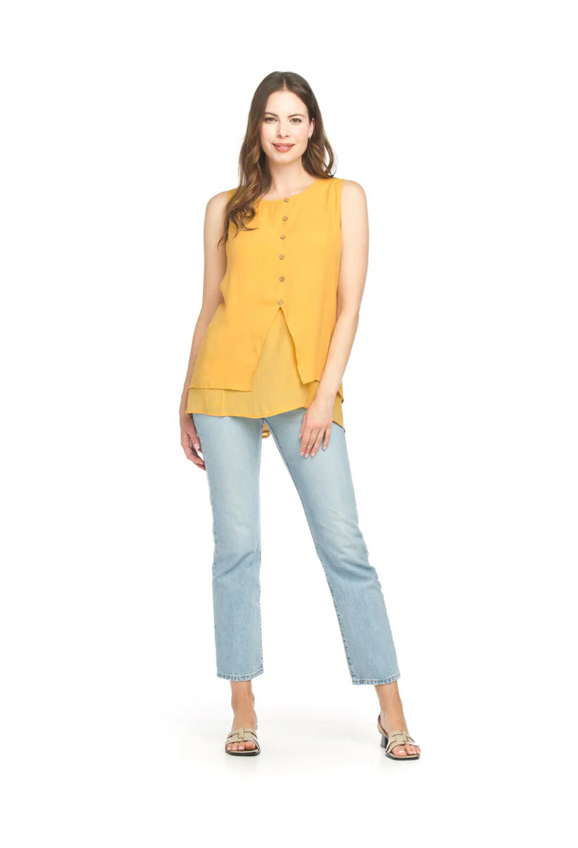 Papillon PT18019 YELLOW MUSTARD Crinkle layered tunic with button details