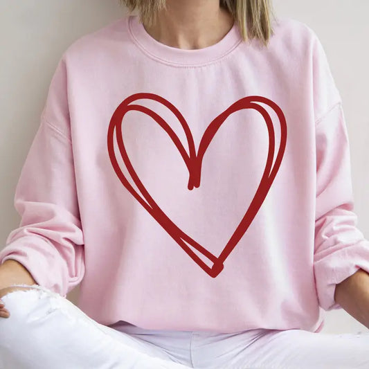 Valentine Pink Double Red Heart, Sketch, Doodle, Love, Sweatshirt, Valentine's