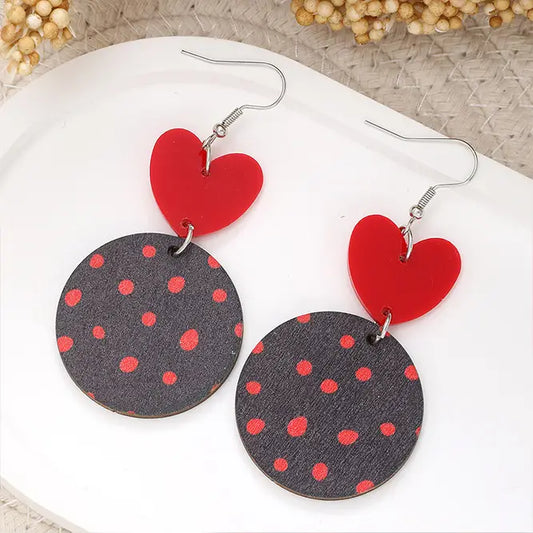 Valentine Polka Dot Heart Wooden Earrings SP477