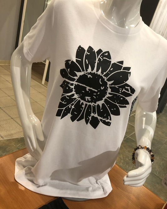 Sunflower Design White Tshirt with Black Sunflower Sunflower Soul Design